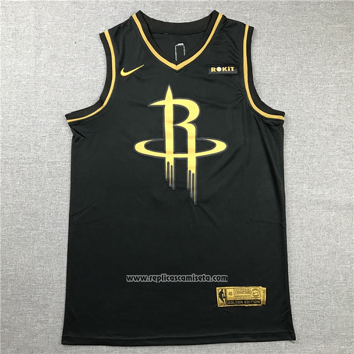 Camiseta Golden Edition Houston Rockets James Harden #13 Negro